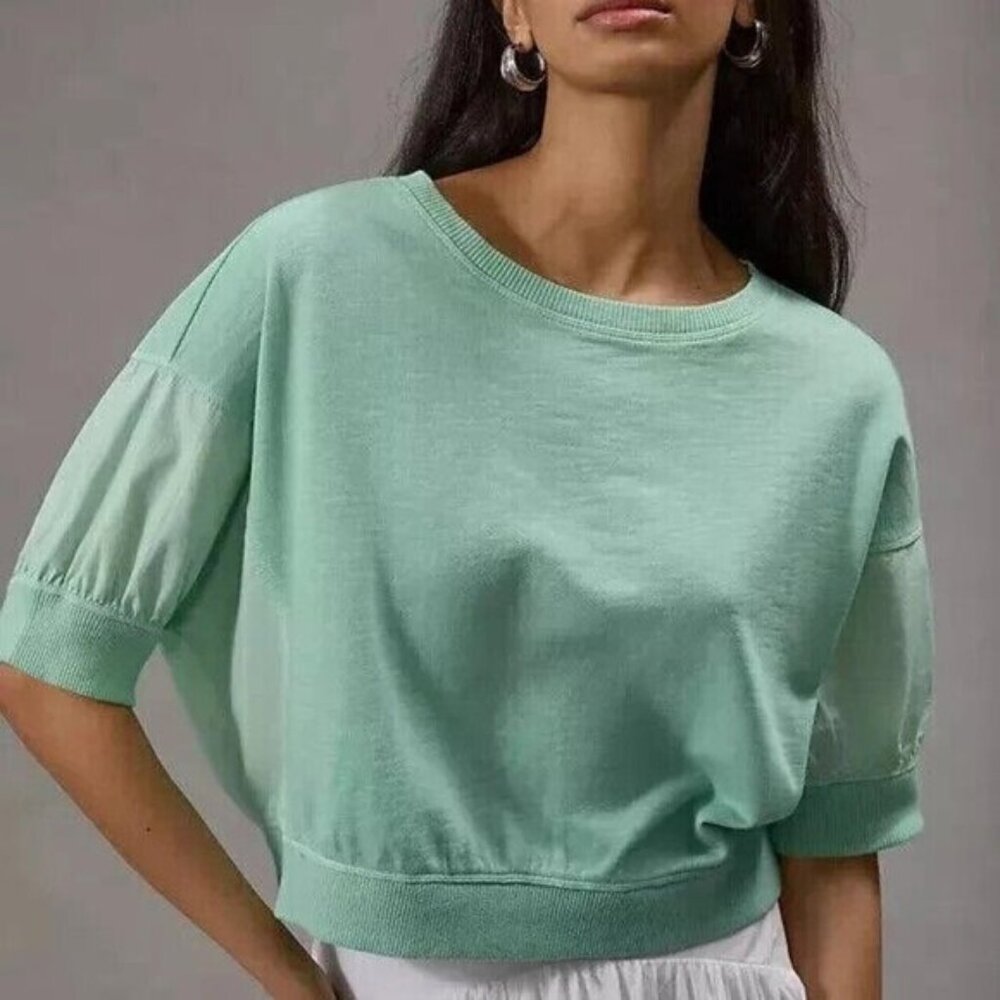 Anthropologie Pilcro Cropped Batwing Sweatshirt Top Oversized Mint